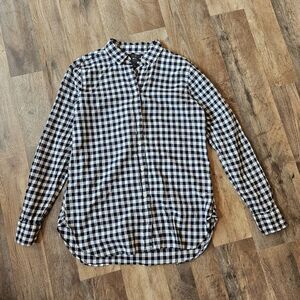 J.Crew women’s navy blue white gingham checked plaid long sleeve button shirt 0